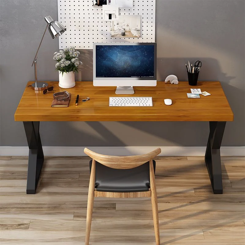 Bureau d'écriture industriel sur traîneau, bureau rectangulaire en bois massif Clearhalo