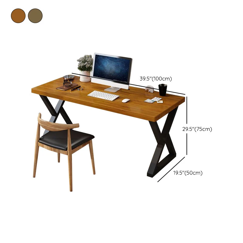 Bureau d'écriture industriel sur traîneau, bureau rectangulaire en bois massif Clearhalo
