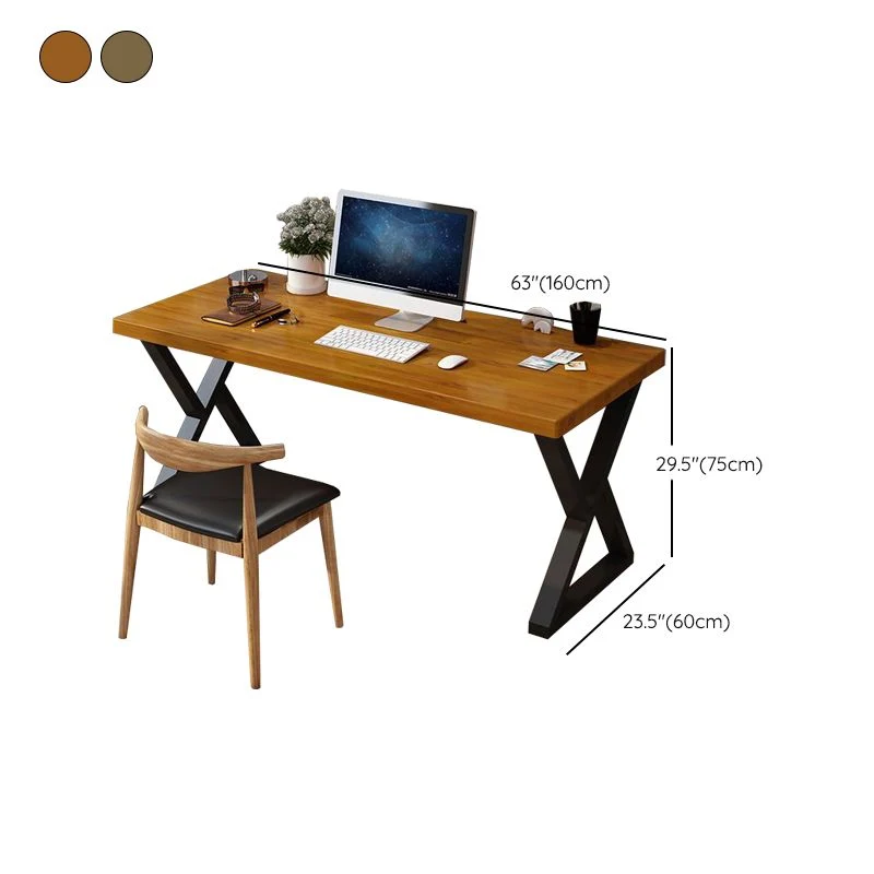 Bureau d'écriture industriel sur traîneau, bureau rectangulaire en bois massif Clearhalo
