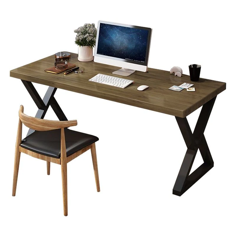 Bureau d'écriture industriel sur traîneau, bureau rectangulaire en bois massif Clearhalo