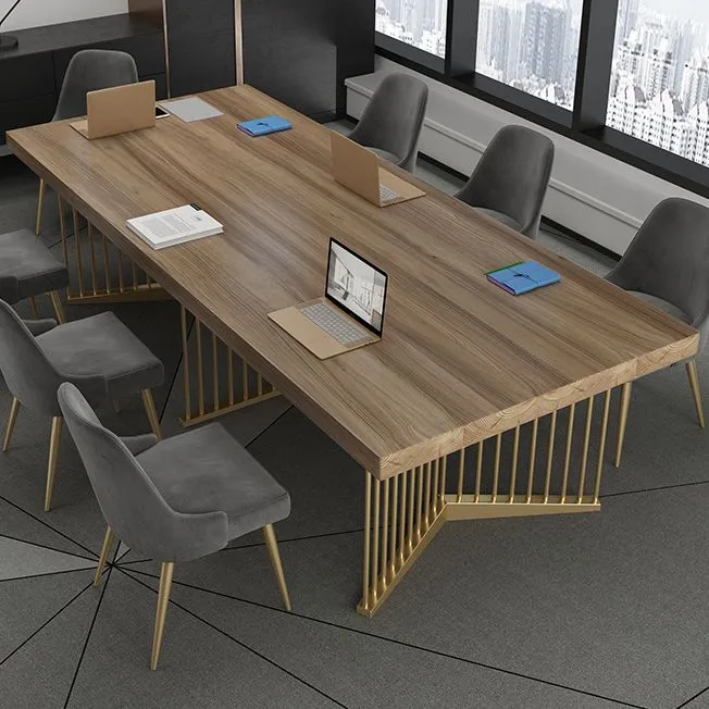 Bureau d'écriture de luxe de table de réunion de forme rectangulaire en bois massif Clearhalo
