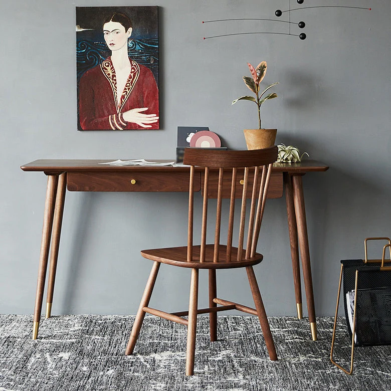Bureau d'écriture marron, bureau de dortoir en bois massif de style Glam avec tiroir Clearhalo