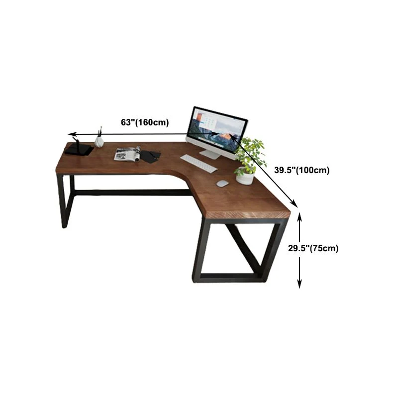 Bureau d'écriture marron en forme de L, bureau industriel en bois massif Clearhalo