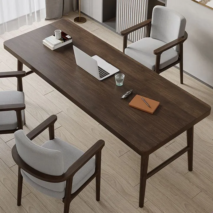 Bureau d'écriture marron moderne en forme de H en bois massif pour la maison Clearhalo