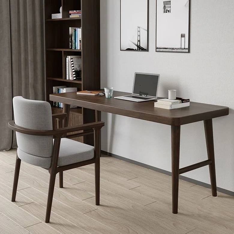 Bureau d'écriture marron moderne en forme de H en bois massif pour la maison Clearhalo