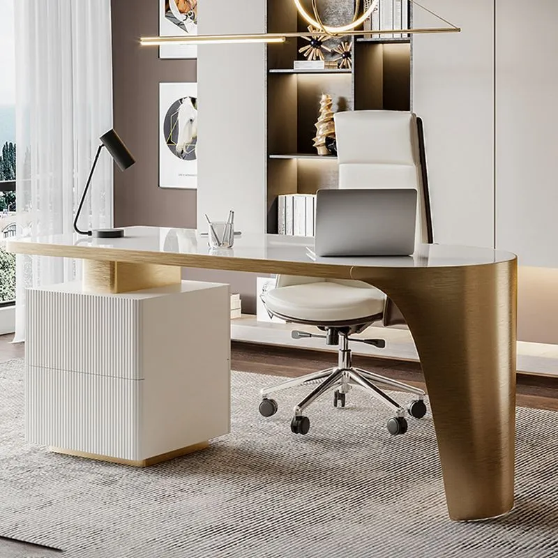 Bureau d'écriture moderne de 29,53 pouces de haut, bureau en pierre à 2 tiroirs Clearhalo