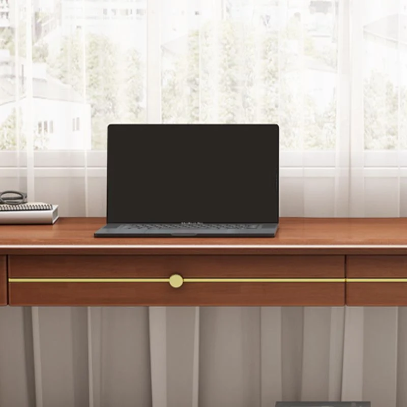 Bureau d'écriture moderne en bois massif, bureau rectangulaire avec 2 tiroirs de rangement Clearhalo