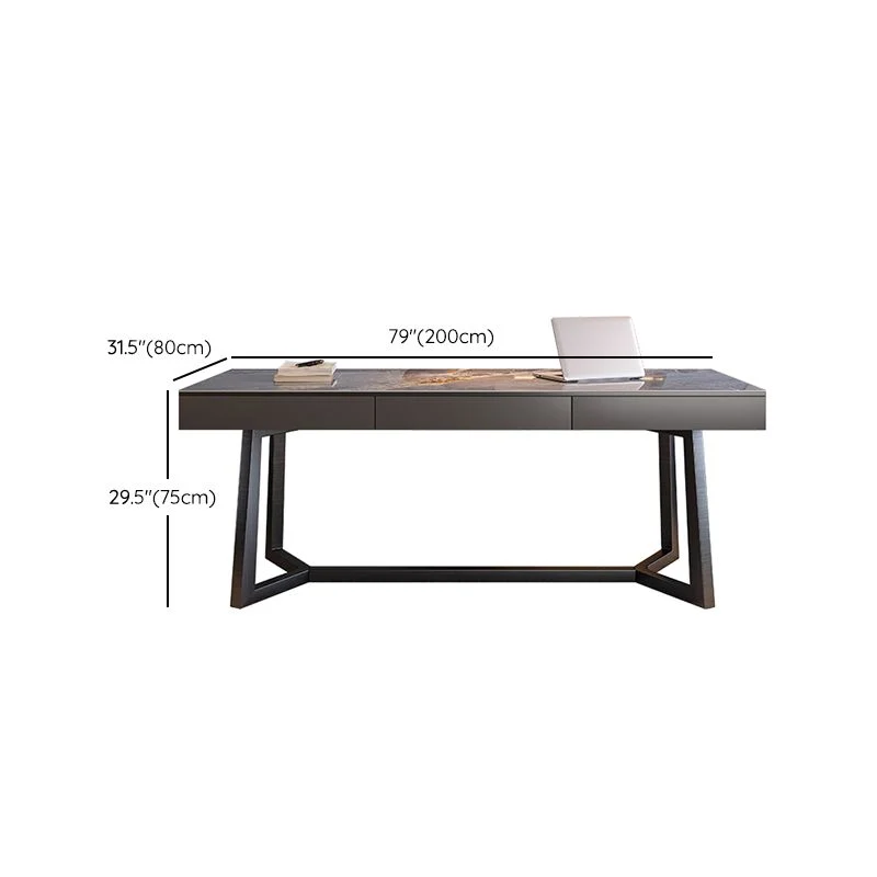 Bureau d'écriture moderne en bois massif, bureau rectangulaire à 3 tiroirs Clearhalo