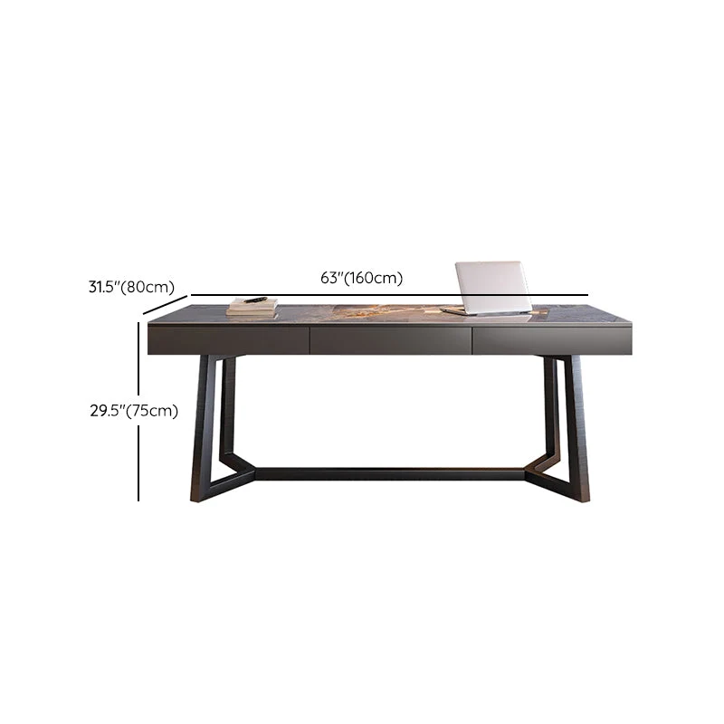 Bureau d'écriture moderne en bois massif, bureau rectangulaire à 3 tiroirs Clearhalo