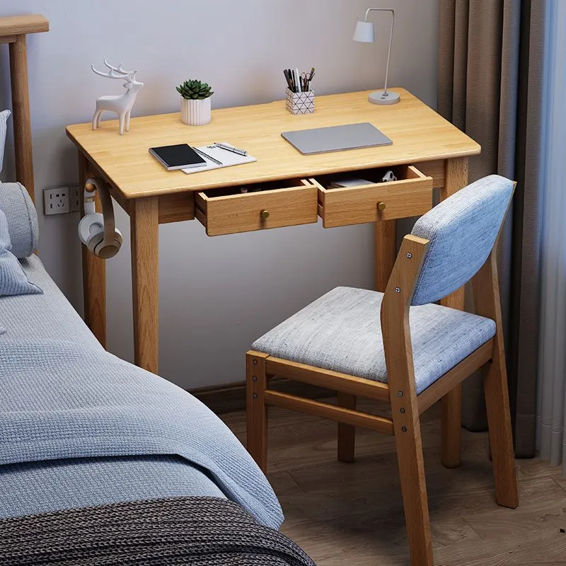 Bureau d'écriture moderne en bois massif, bureau à 2 tiroirs de 17,72 po de largeur Clearhalo