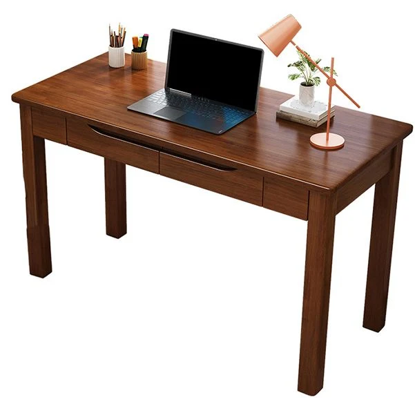 Bureau d'écriture moderne en bois massif, bureau rectangulaire à 2 tiroirs Clearhalo