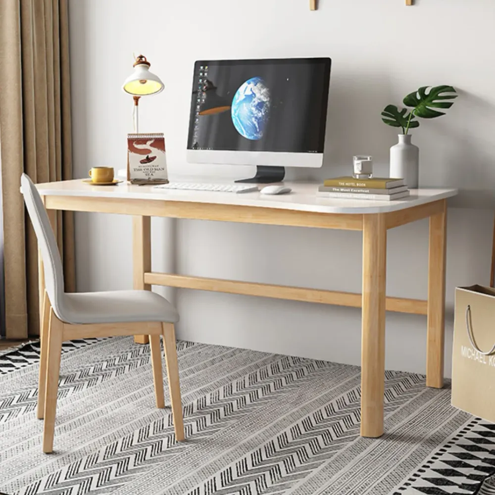 Bureau d'écriture moderne en bois massif, bureau de forme incurvée de 23,62 po de largeur Clearhalo