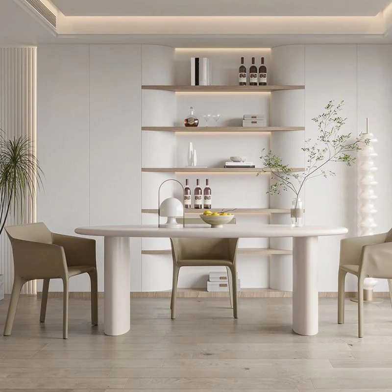 Bureau d'écriture moderne en bois massif, ovale, blanc et beige, Parsons Clearhalo