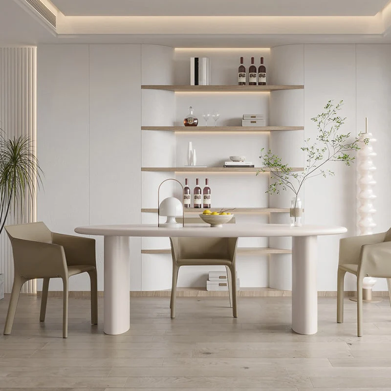 Bureau d'écriture moderne en bois massif, ovale, blanc et beige, Parsons Clearhalo