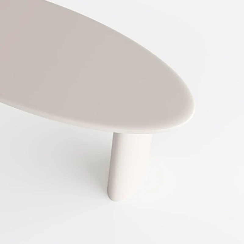 Bureau d'écriture moderne en bois massif, ovale, blanc et beige, Parsons Clearhalo