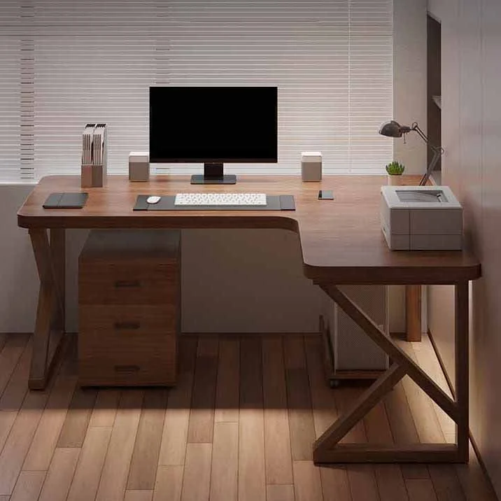 Bureau d'écriture moderne en forme de L, 29,25 pouces de hauteur, bureau en bois massif Clearhalo