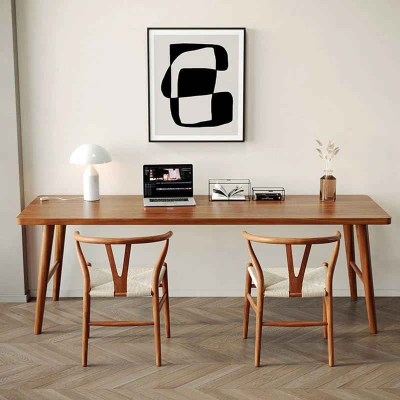 Bureau d'écriture moderne rectangulaire en bois massif avec base en H Clearhalo
