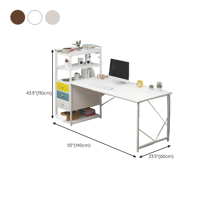 Bureau d'écriture en métal et bois, bureau d'angle contemporain pour chambre à coucher avec bibliothèque Clearhalo