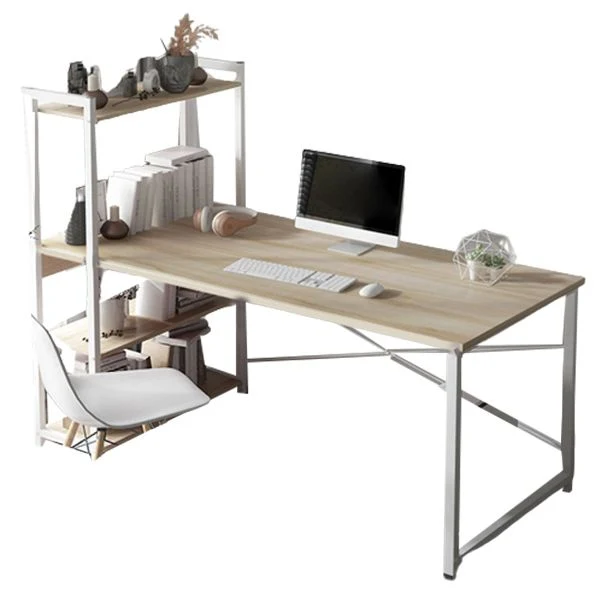Bureau d'écriture en métal et bois, bureau d'angle contemporain pour chambre à coucher avec bibliothèque Clearhalo