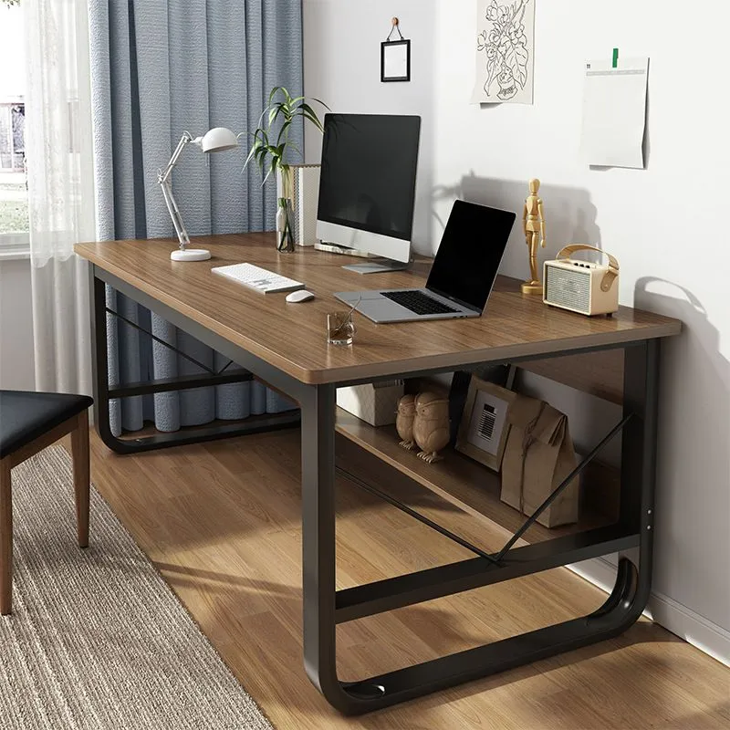 Bureau d'écriture en métal et en bois, bureau rectangulaire à base luge pour le bureau Clearhalo