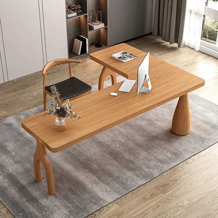 Bureau d'écriture naturel Bureau de direction contemporain en pin en forme de L Clearhalo