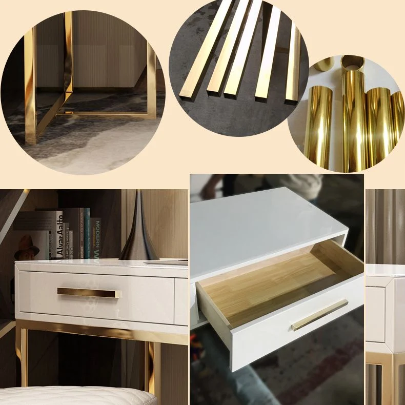 Bureau d'écriture noir et blanc, bureau en acier inoxydable et bois artificiel avec tiroirs Clearhalo