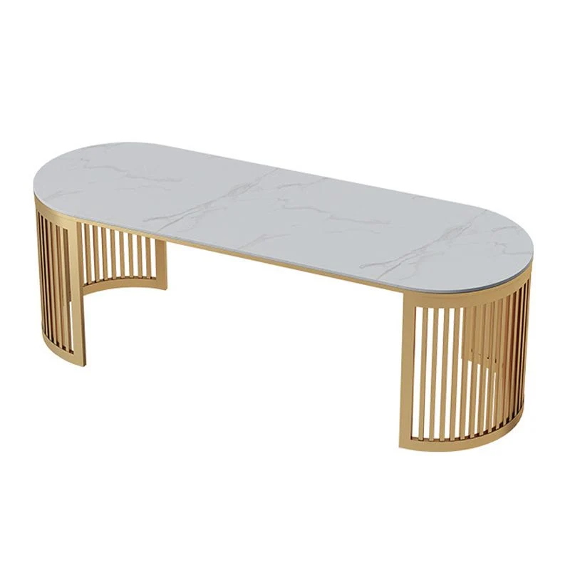 Bureau d'écriture ovale blanc Glam de 29 po de hauteur avec pieds en métal Clearhalo