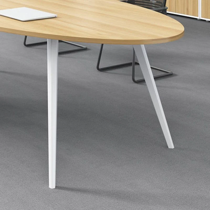 Bureau d'écriture ovale en bois, bureau naturel avec pied de Table Parsons blanc Clearhalo