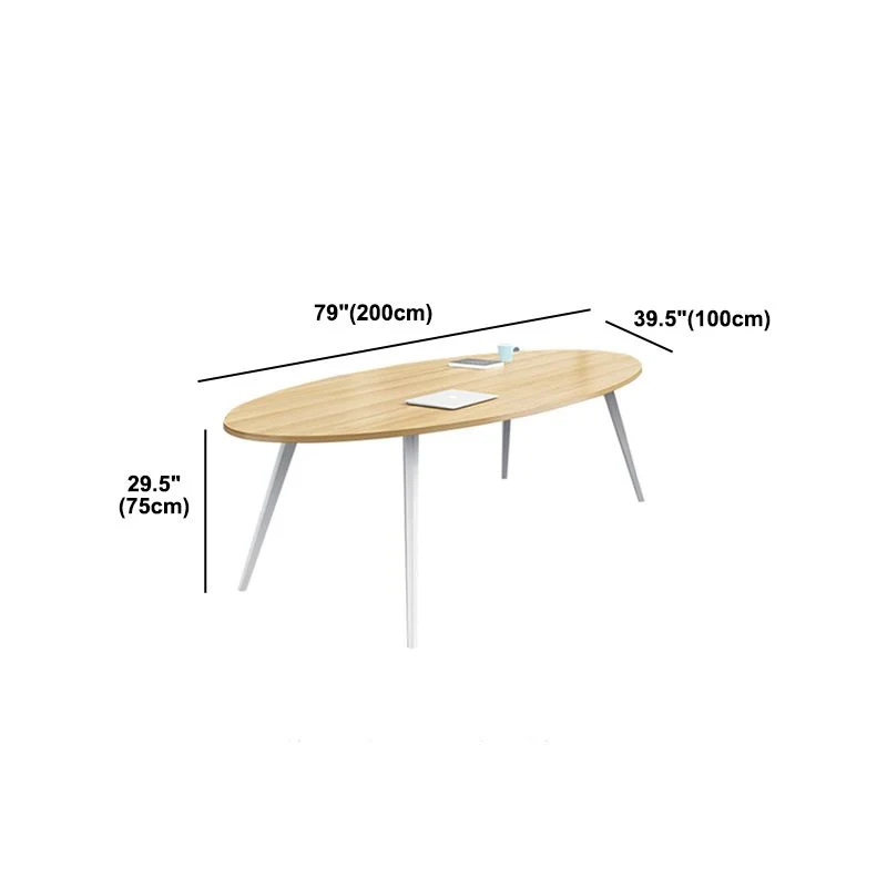 Bureau d'écriture ovale en bois, bureau naturel avec pied de Table Parsons blanc Clearhalo