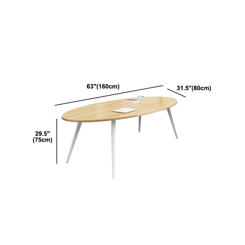 Bureau d'écriture ovale en bois, bureau naturel avec pied de Table Parsons blanc Clearhalo
