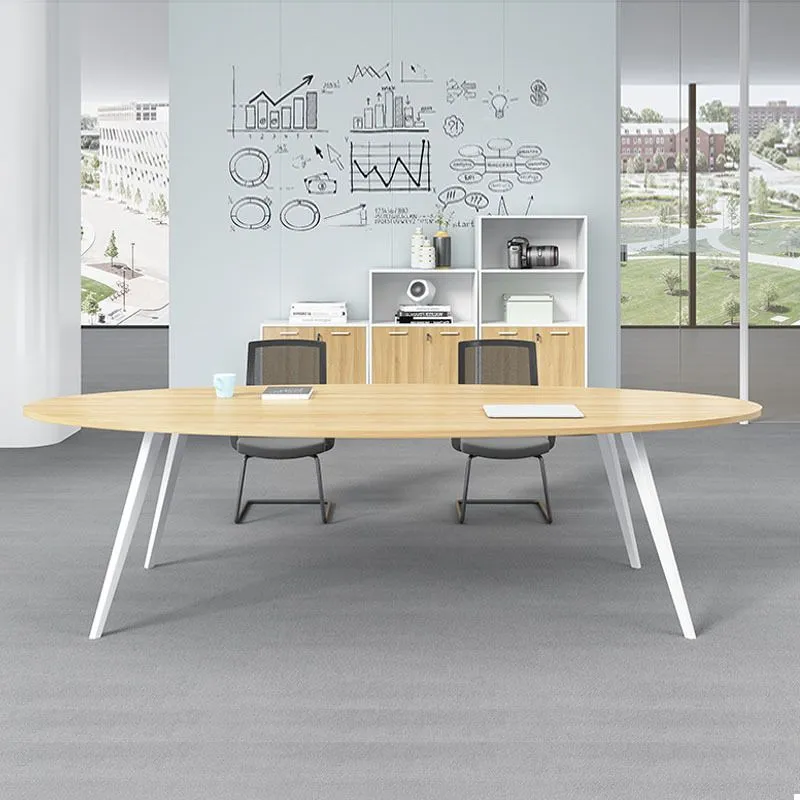 Bureau d'écriture ovale en bois, bureau naturel avec pied de Table Parsons blanc Clearhalo