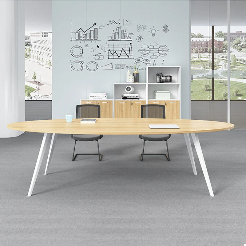 Bureau d'écriture ovale en bois, bureau naturel avec pied de Table Parsons blanc Clearhalo