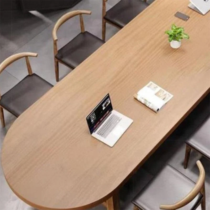 Bureau d'écriture ovale en bois massif, bureau à base de traîneau de style industriel Clearhalo