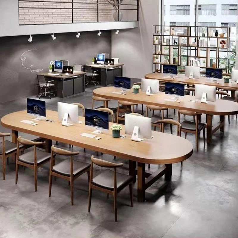 Bureau d'écriture ovale en bois massif, bureau à base de traîneau de style industriel Clearhalo