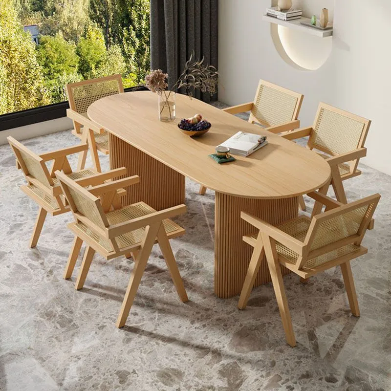 Bureau d'écriture ovale en bois massif, bureau de réunion moderne et naturel pour le bureau Clearhalo