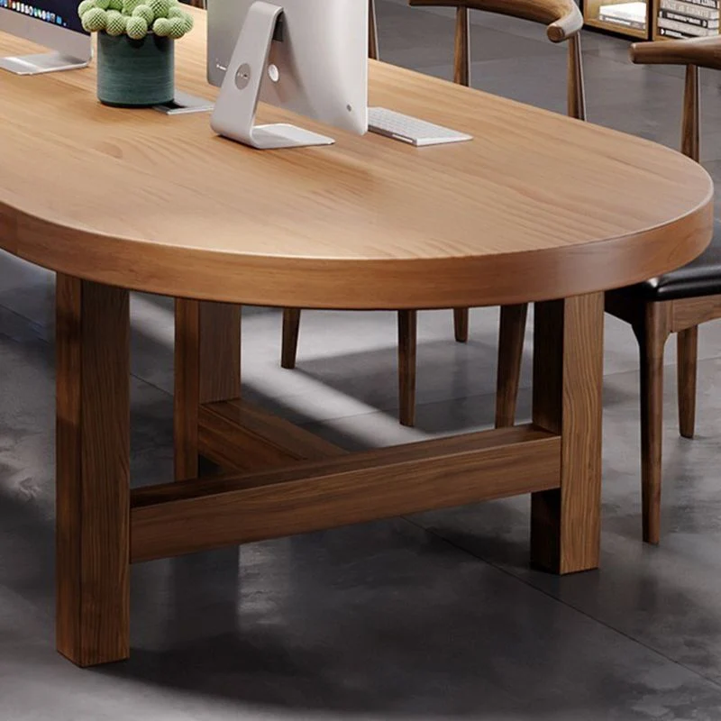 Bureau d'écriture ovale industriel, bureau à base de traîneau en bois massif Clearhalo