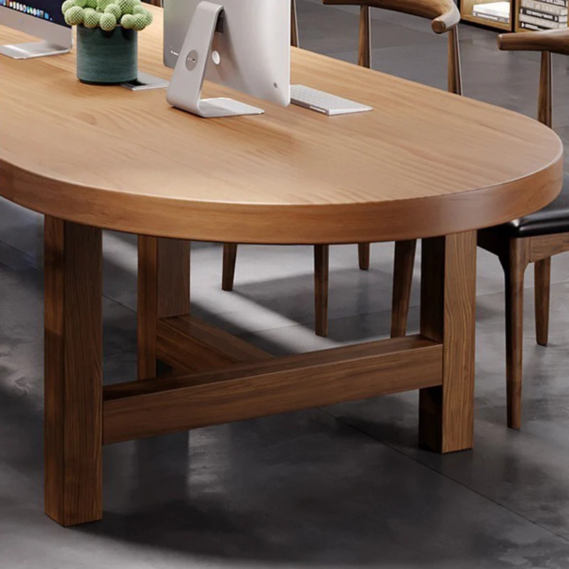 Bureau d'écriture ovale industriel, bureau à base de traîneau en bois massif Clearhalo