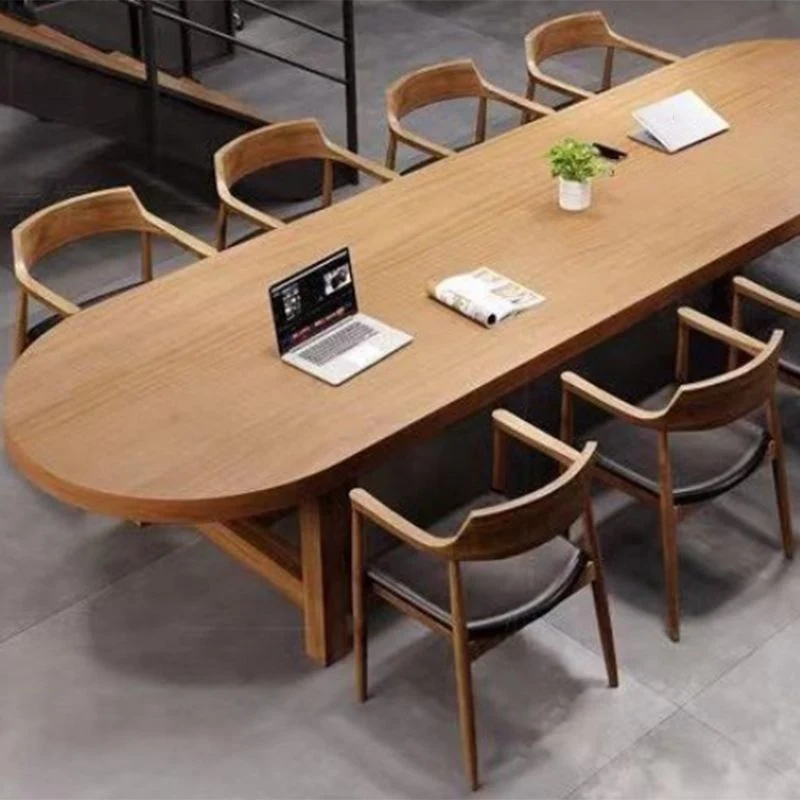 Bureau d'écriture ovale industriel, bureau à base de traîneau en bois massif Clearhalo