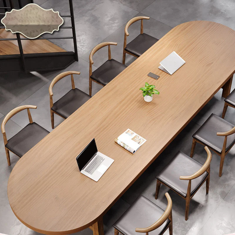 Bureau d'écriture ovale moderne en bois massif de 29,25 pouces H Clearhalo