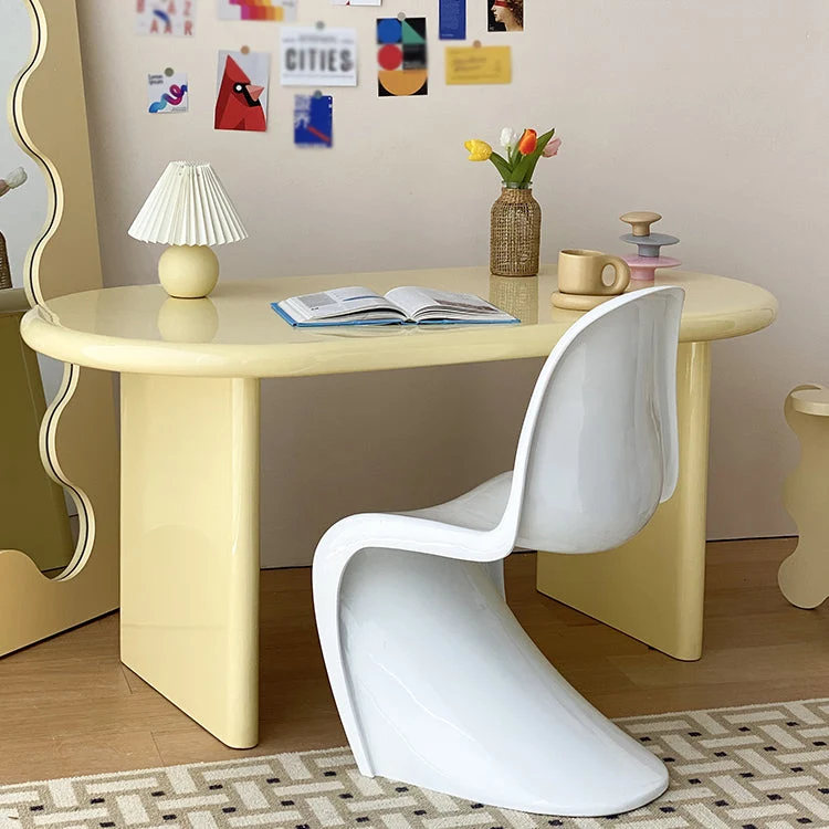Bureau d'écriture ovale de style contemporain, bureau à domicile en bois massif de pin Clearhalo