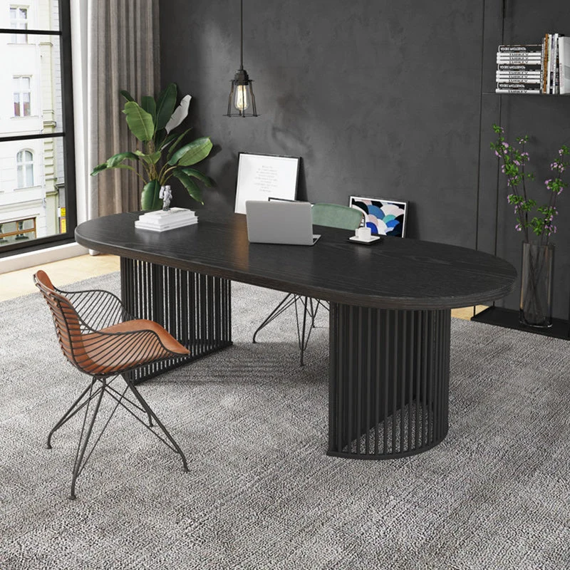 Bureau d'écriture ovale de Style industriel, bureau à base de traîneau en bois massif Clearhalo