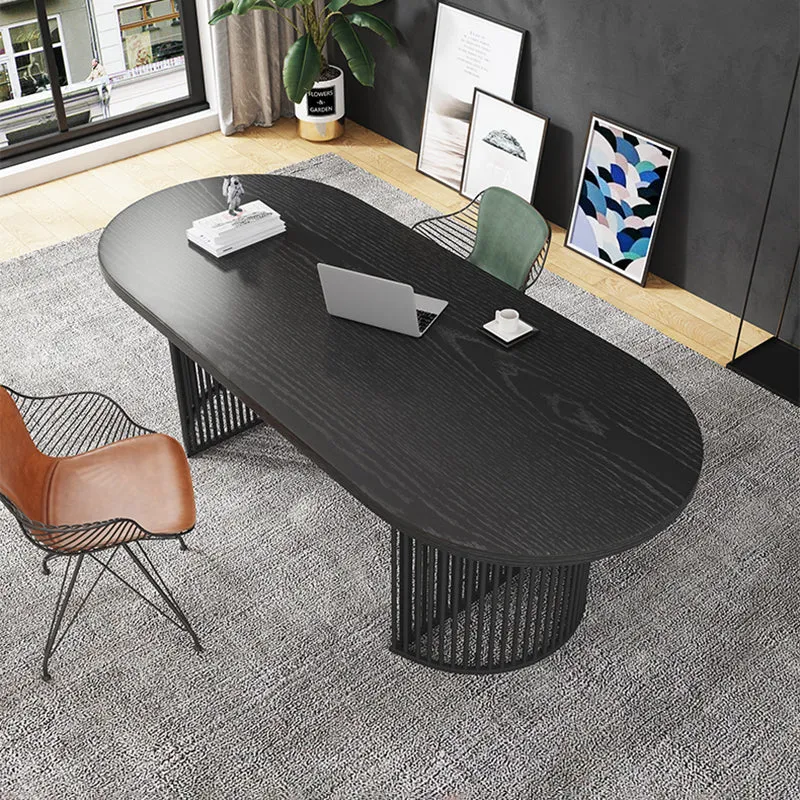 Bureau d'écriture ovale de Style industriel, bureau à base de traîneau en bois massif Clearhalo