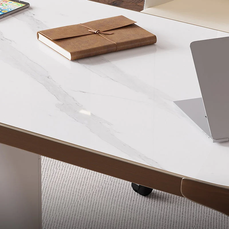 Bureau d'écriture en pierre de 27,6 po de large Glam avec tiroirs et base en métal chromé Clearhalo