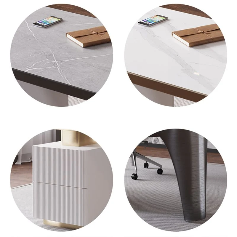 Bureau d'écriture en pierre de 27,6 po de large Glam avec tiroirs et base en métal chromé Clearhalo