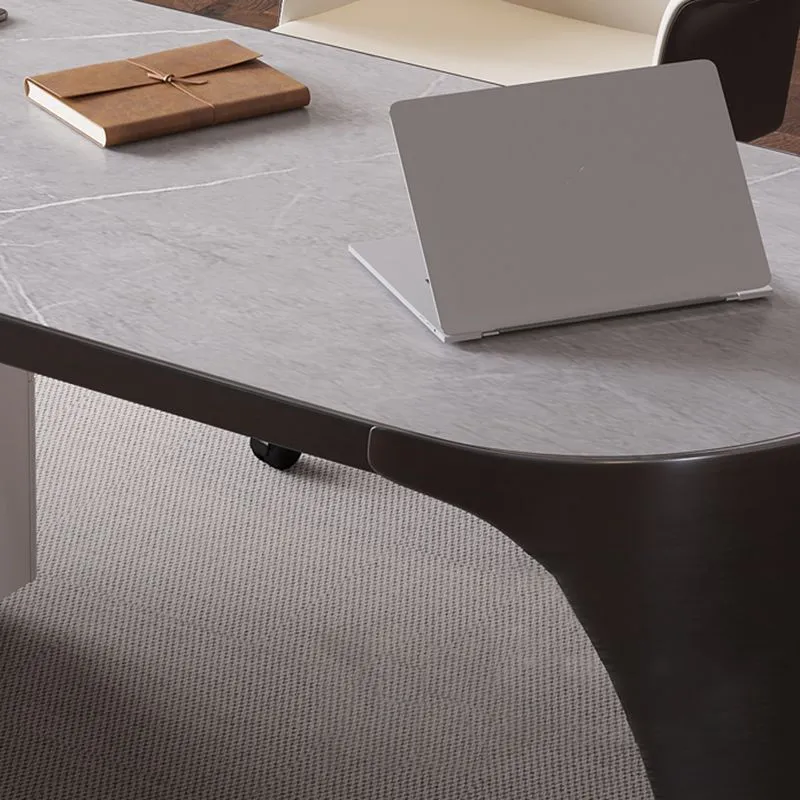 Bureau d'écriture en pierre de 27,6 po de large Glam avec tiroirs et base en métal chromé Clearhalo