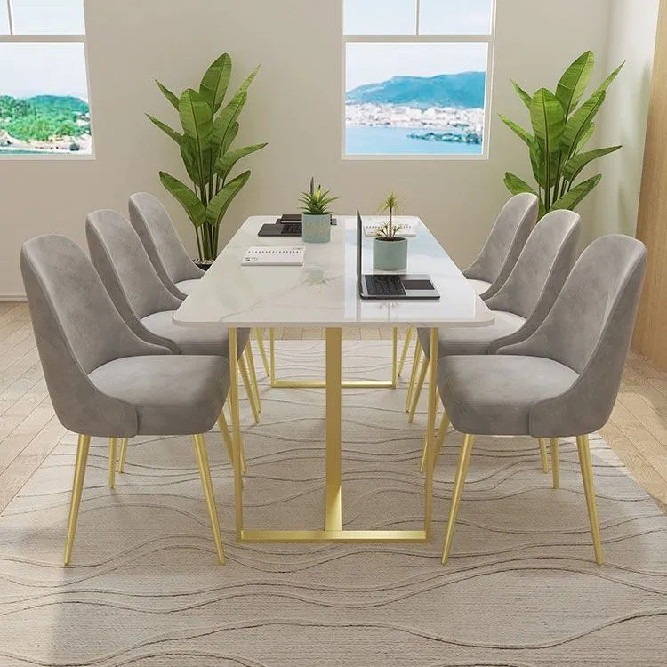 Bureau d'écriture en pierre aggloméré de luxe de bureau à domicile de table de réunion incurvée Clearhalo