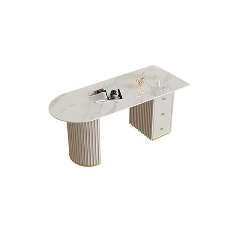 Bureau d'écriture en pierre frittée blanche, bureau de forme irrégulière pour la maison et le bureau Clearhalo