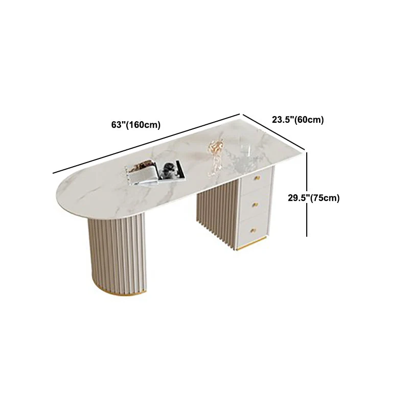 Bureau d'écriture en pierre frittée blanche, bureau de forme irrégulière pour la maison et le bureau Clearhalo