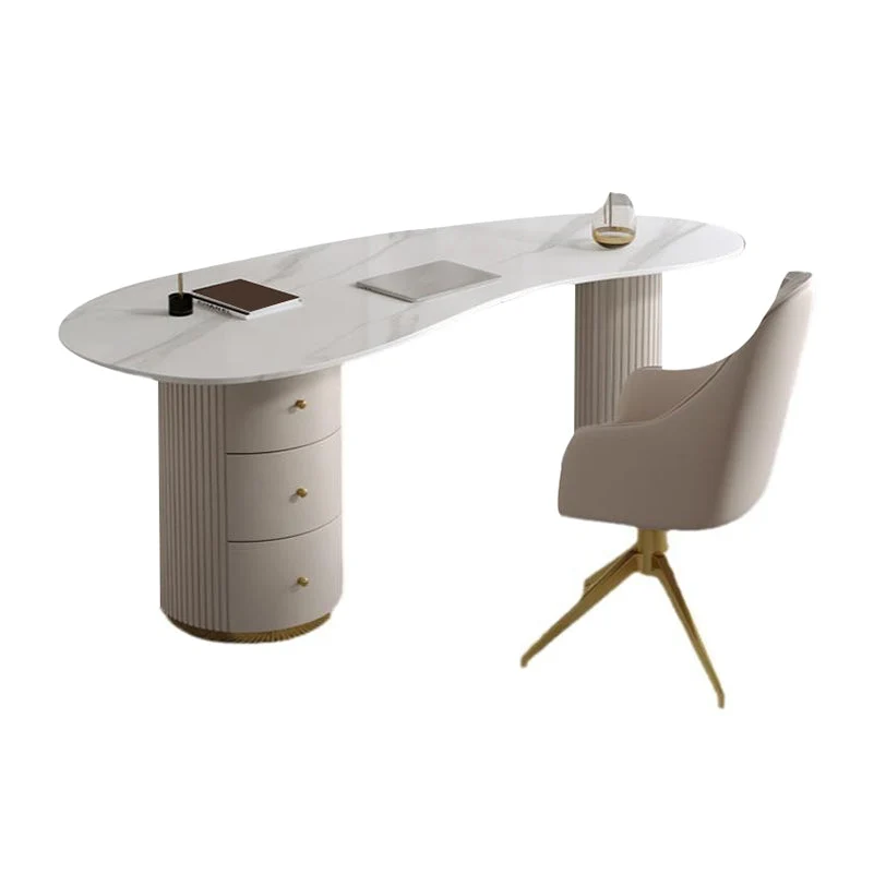 Bureau d'écriture en pierre de style Glam, bureau en bois d'ingénierie avec 3 tiroirs Clearhalo