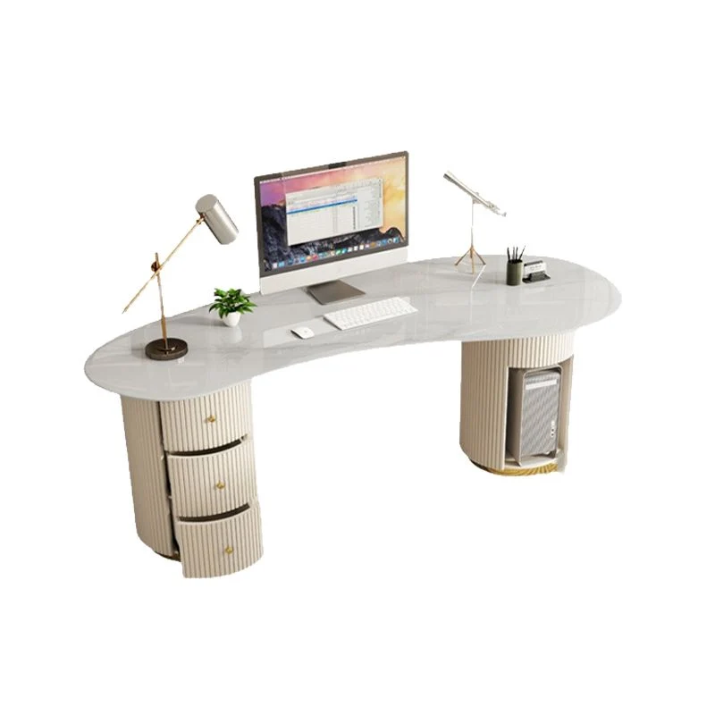 Bureau d'écriture en pierre de style Glam, bureau d'ordinateur en métal avec 3 tiroirs Clearhalo
